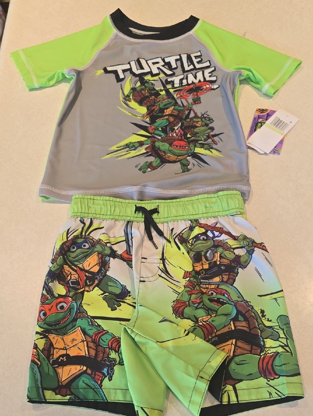 Teenage Mutant Ninja Turtles Boys Swim Set- Rash Guard with Swim Trunks Size 4